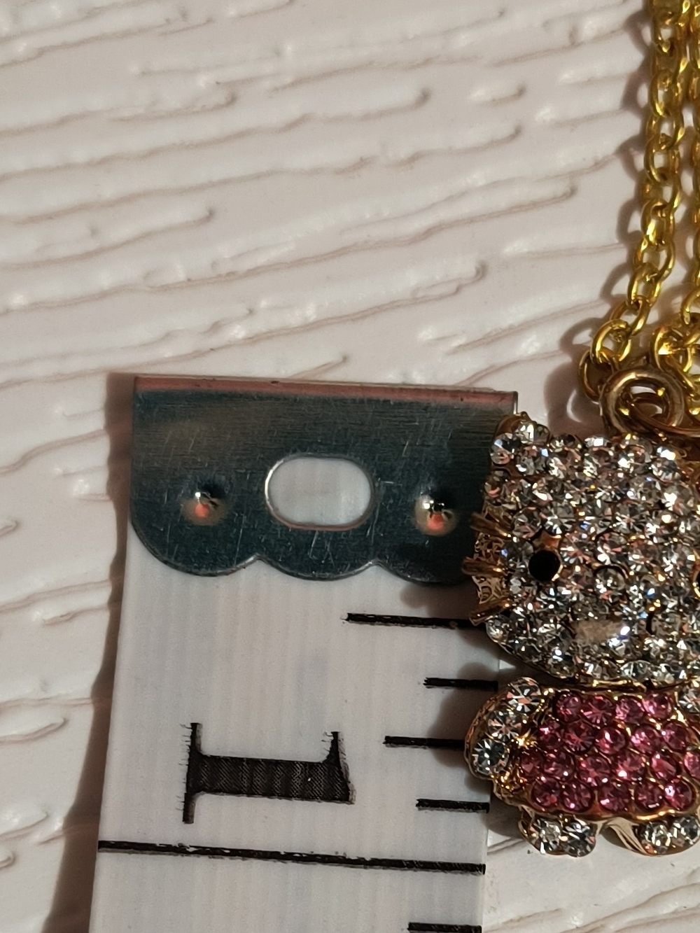 Hello Kitty Gold Tone Pink and Clear Crystal Pendant Necklace